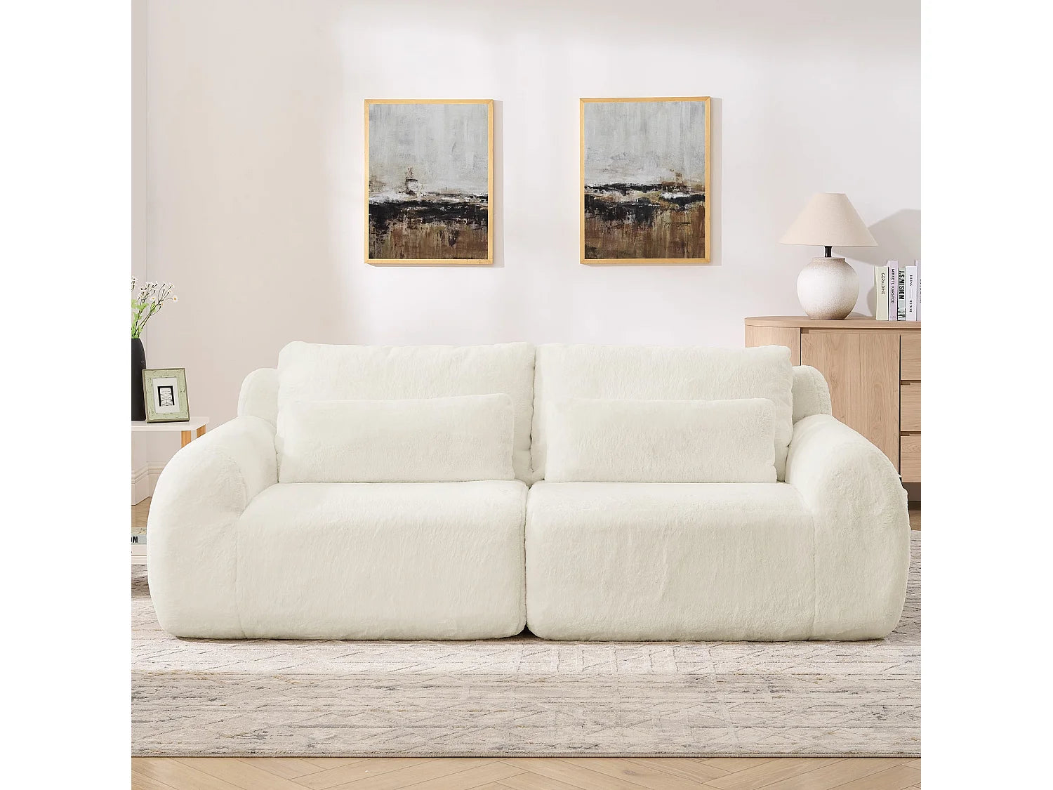Canapé Compressé 2 places Beige en Tissu - LVHOM