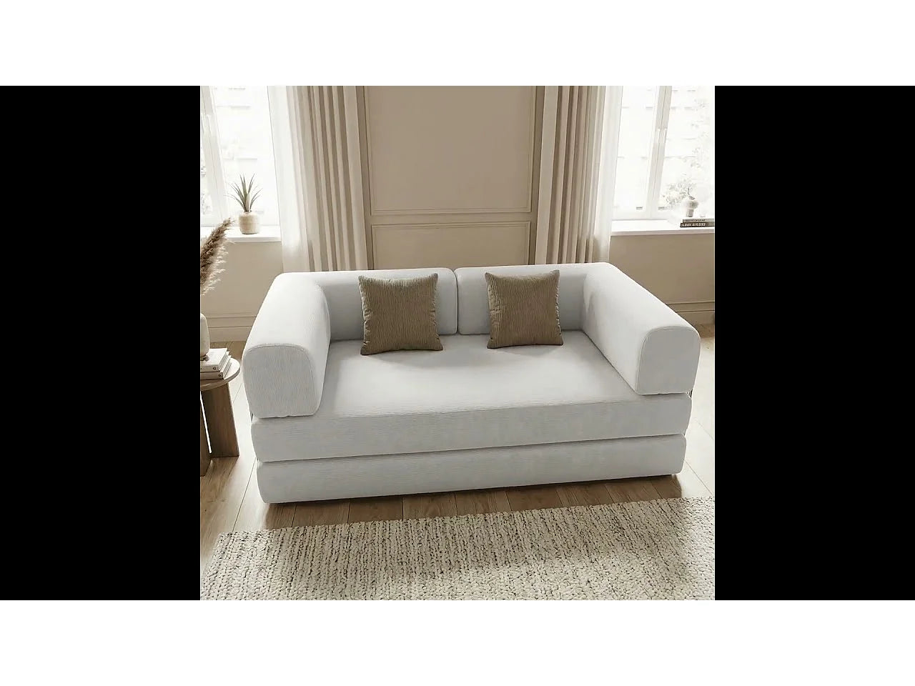 Canapé Compressé Convertible 2 places Blanc & Marron en Tissu - Kaia