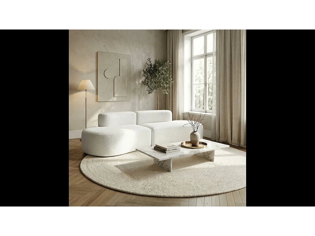 Canapé Compressé 2 places Blanc en Tissu - Lounge