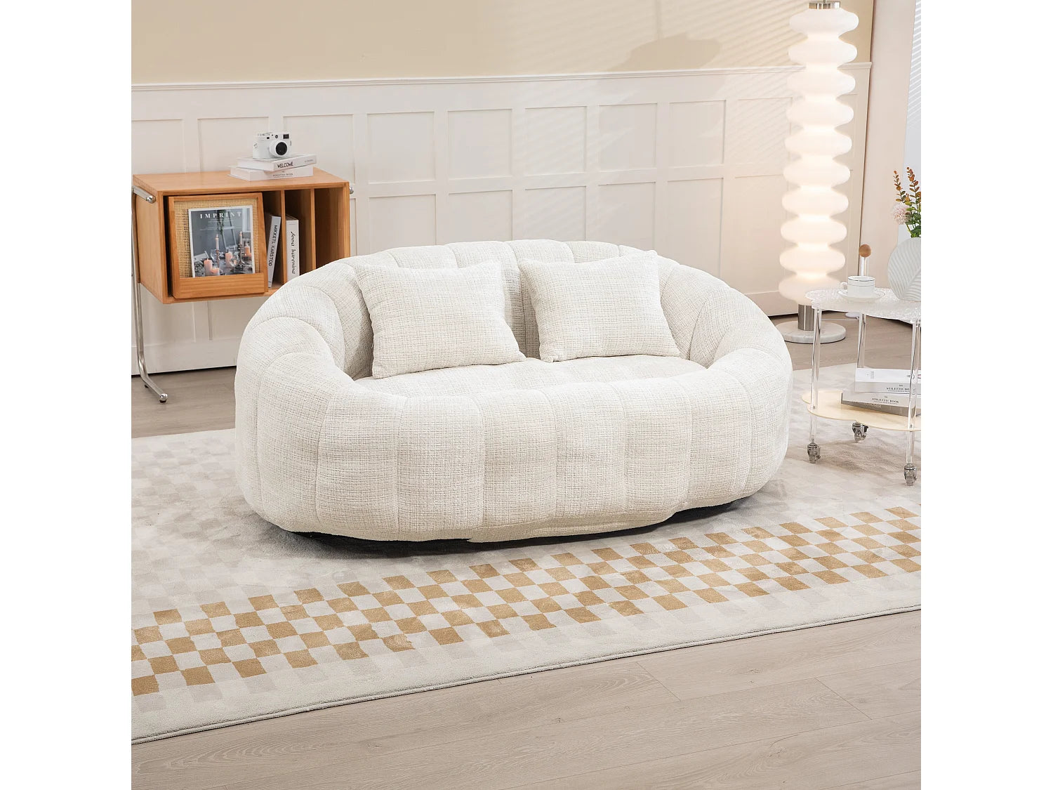 Canapé Compressé 2 places Beige en Tissu chenille - LVHOM