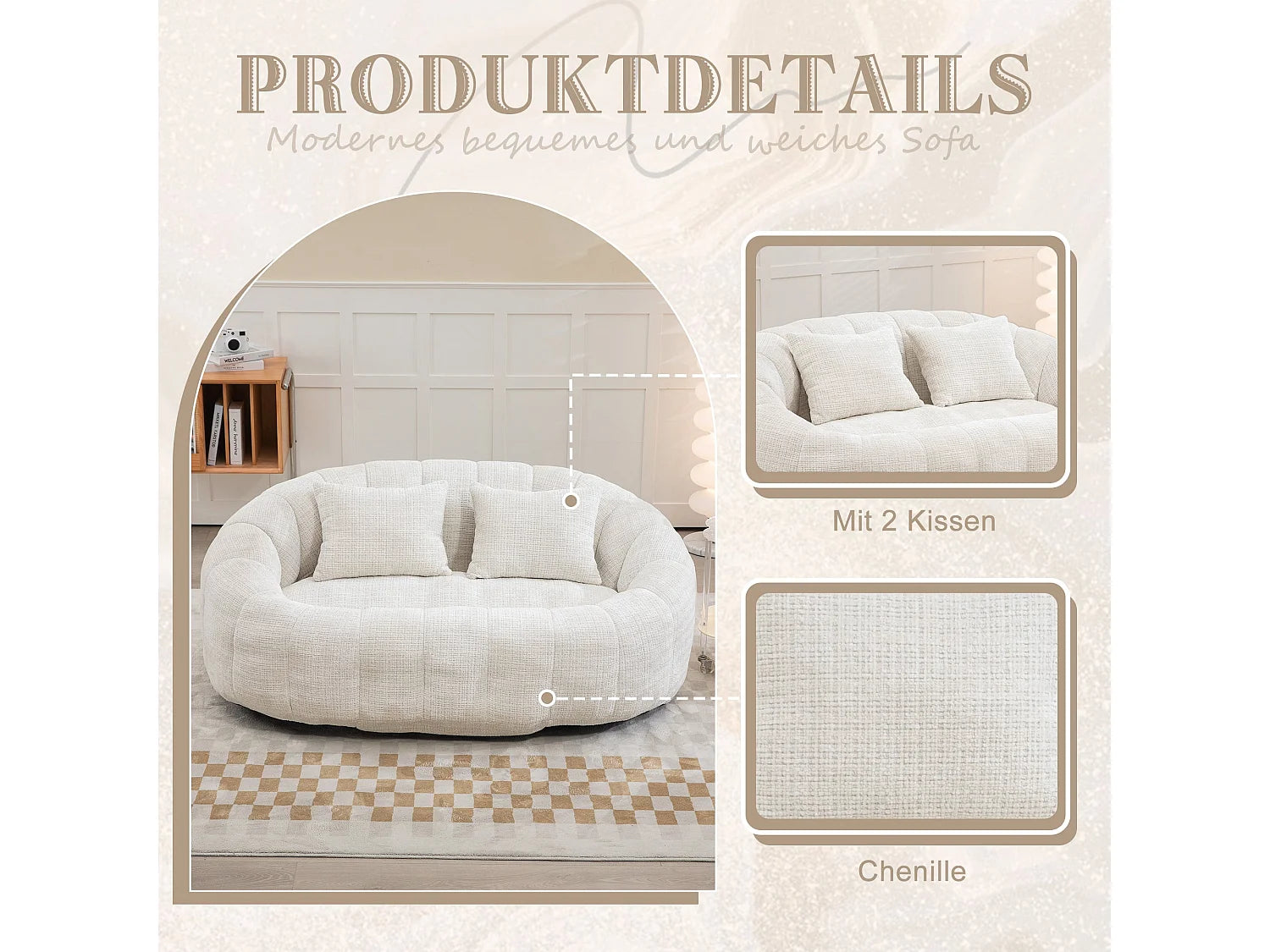 Canapé Compressé 2 places Beige en Tissu chenille - LVHOM