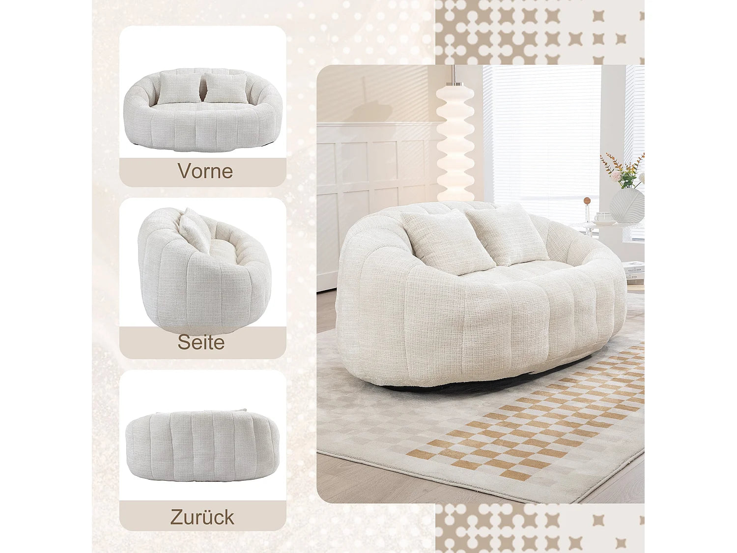 Canapé Compressé 2 places Beige en Tissu chenille - LVHOM