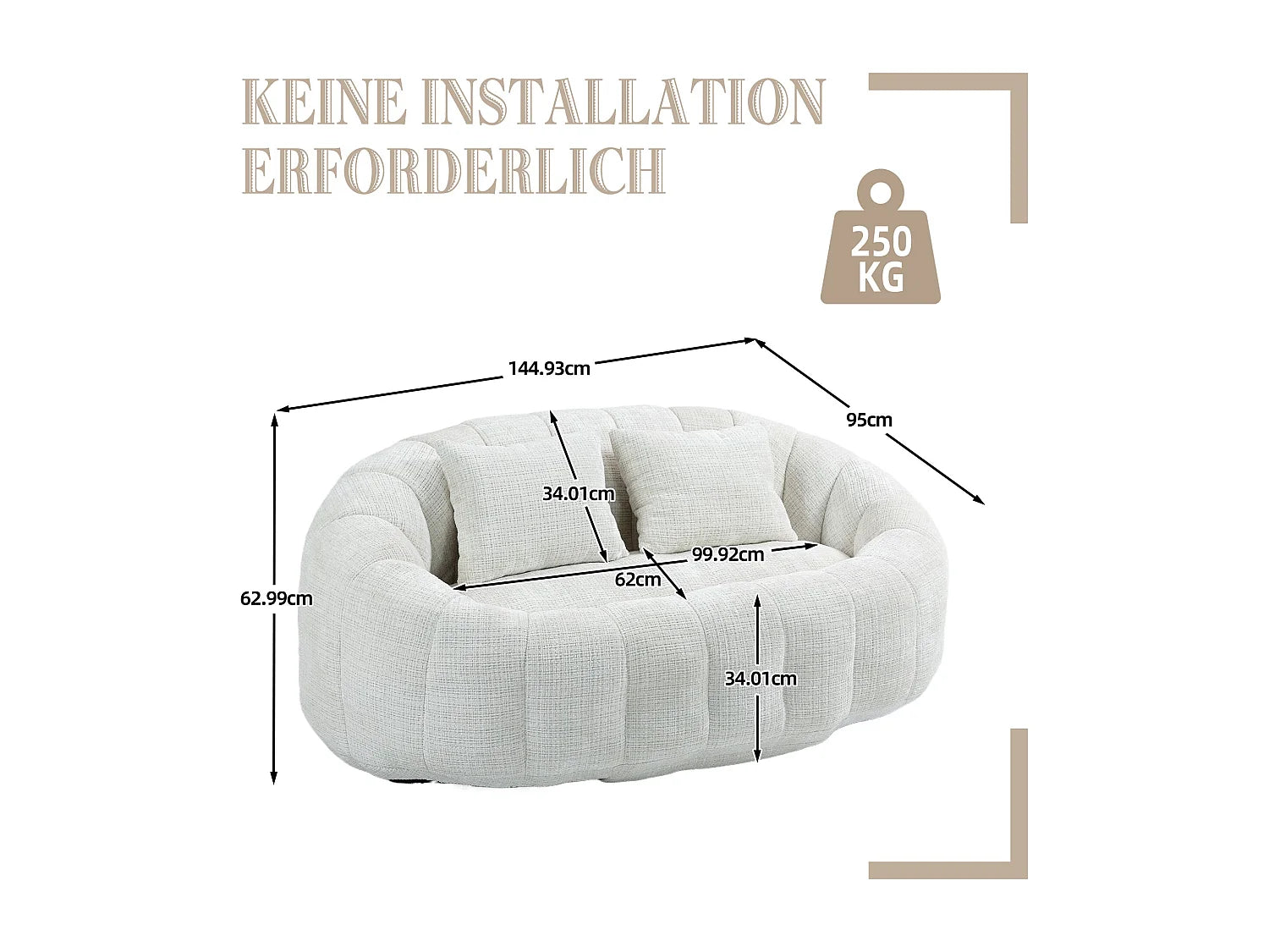 Canapé Compressé 2 places Beige en Tissu chenille - LVHOM