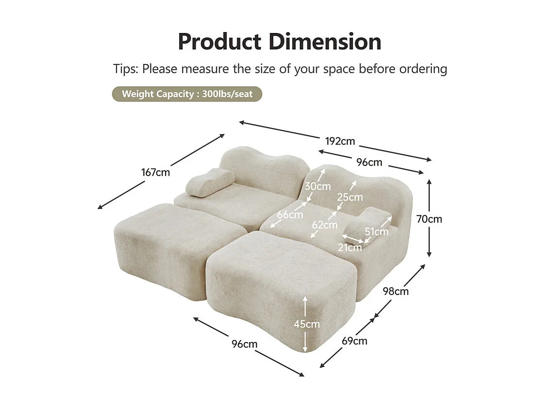 Canapé Compressé d'Angle Modulable 2 places Beige en Velours - LVHOM