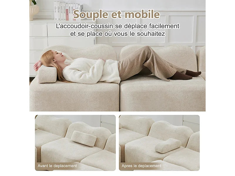 Canapé Compressé d'Angle Modulable 2 places Beige en Velours - LVHOM