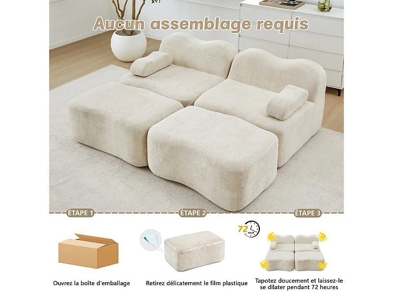 Canapé Compressé d'Angle Modulable 2 places Beige en Velours - LVHOM