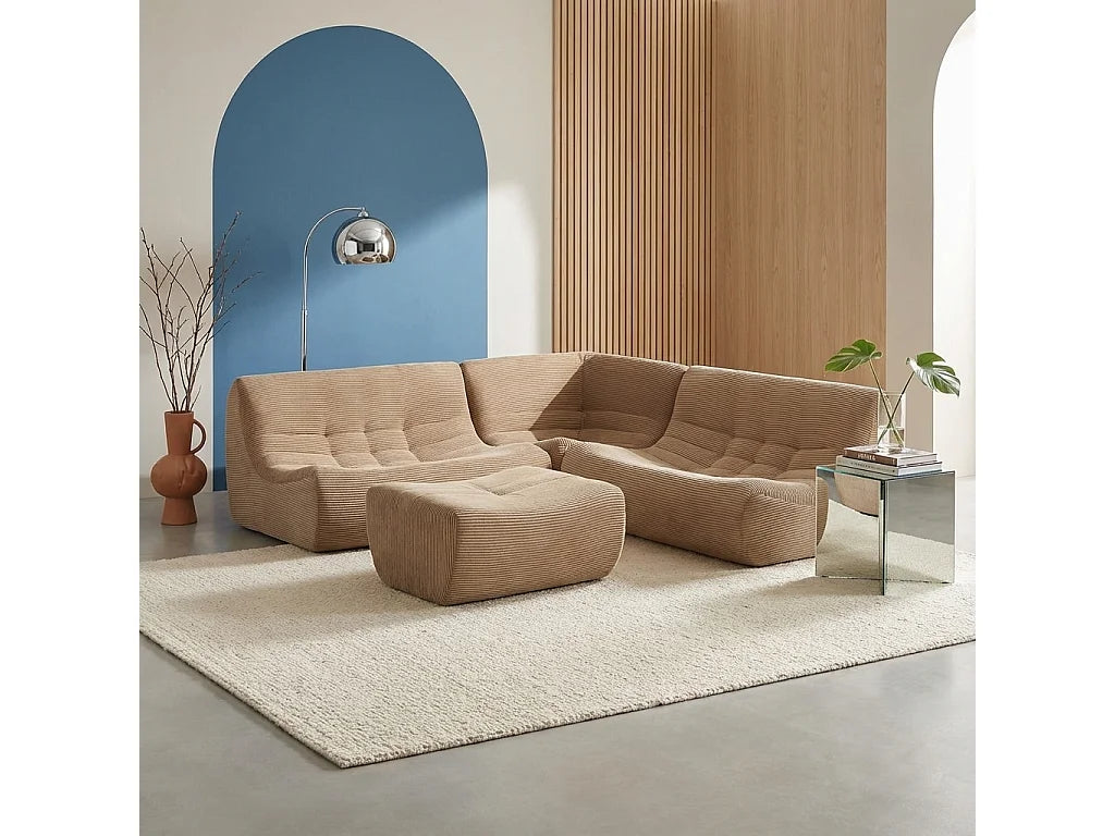 Canapé Compressé d'Angle Modulable 5 places Beige en Velours côtelé - Sokol