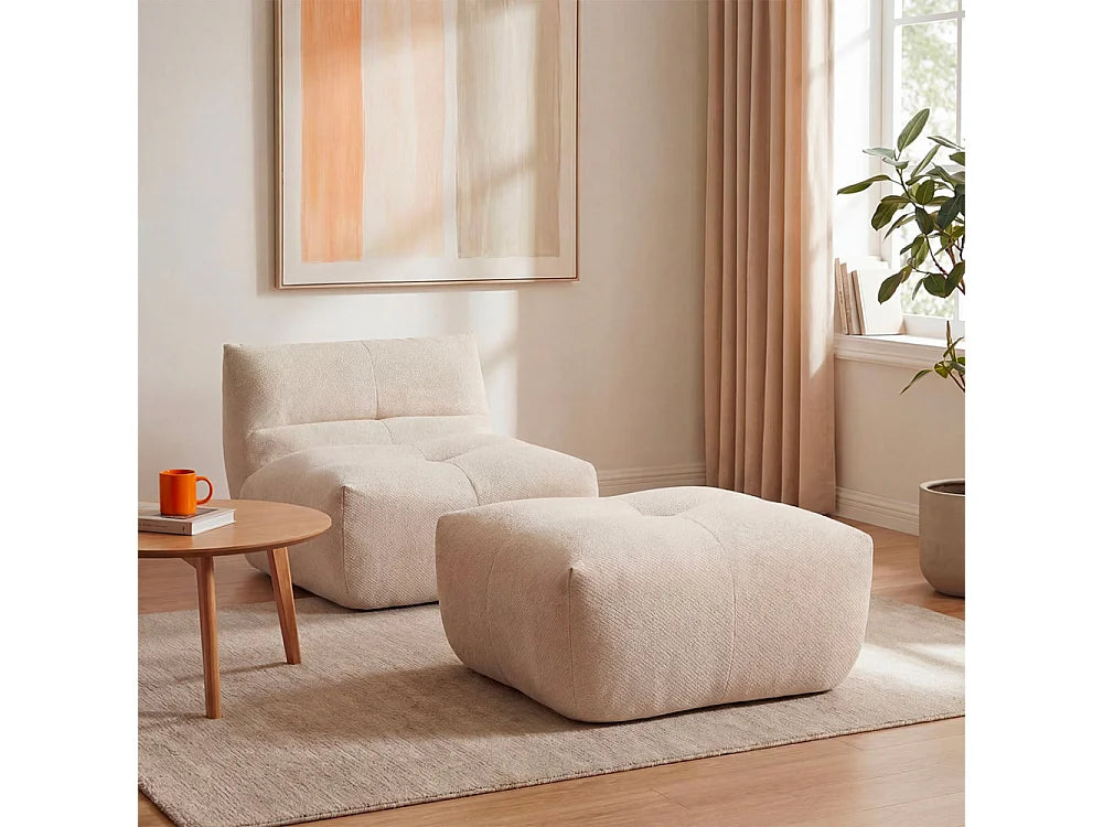 Pouf Compressé Beige en Tissu - Alba