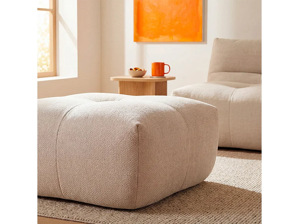 Pouf Compressé Beige en Tissu - Alba