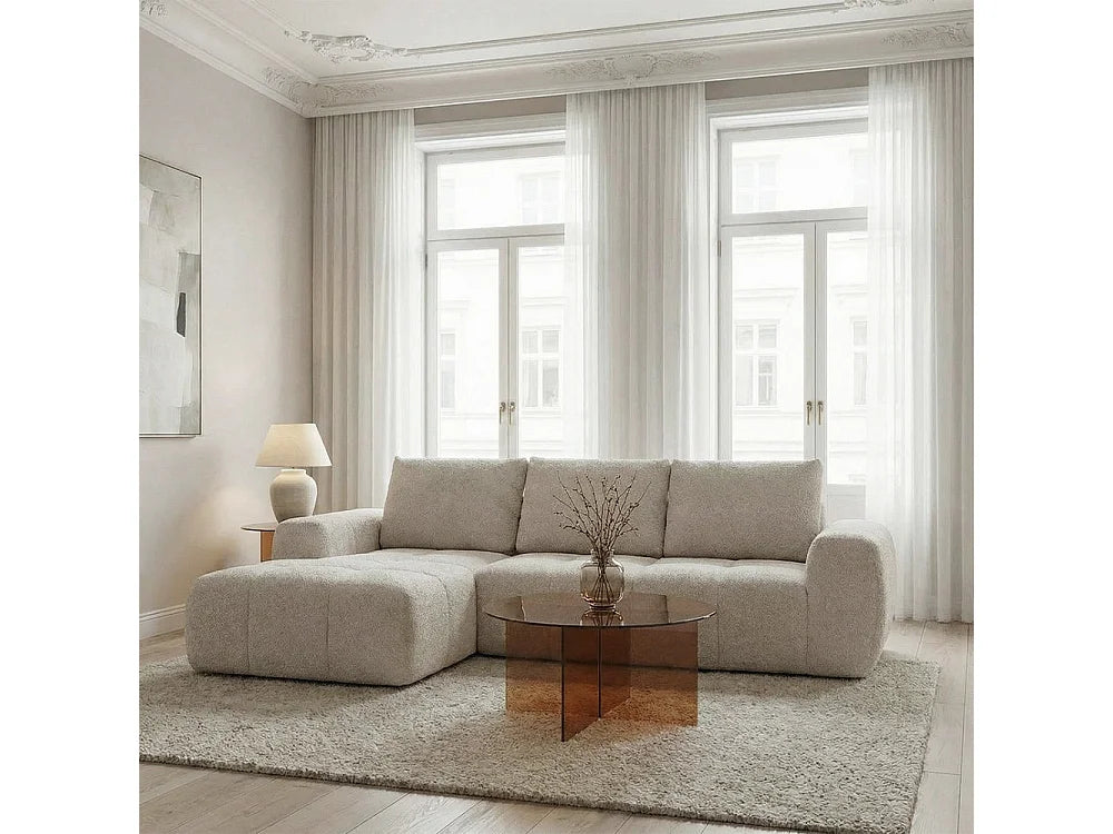 Canapé Compressé d'Angle 3 à 5 places Beige en Tissu - Louis