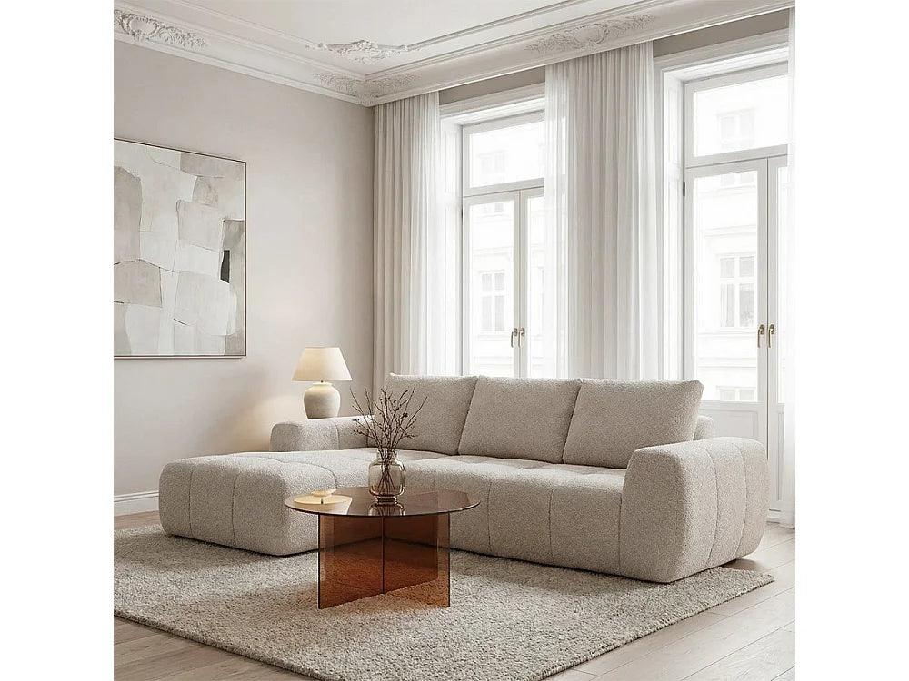 Canapé Compressé d'Angle 3 à 5 places Beige en Tissu - Louis
