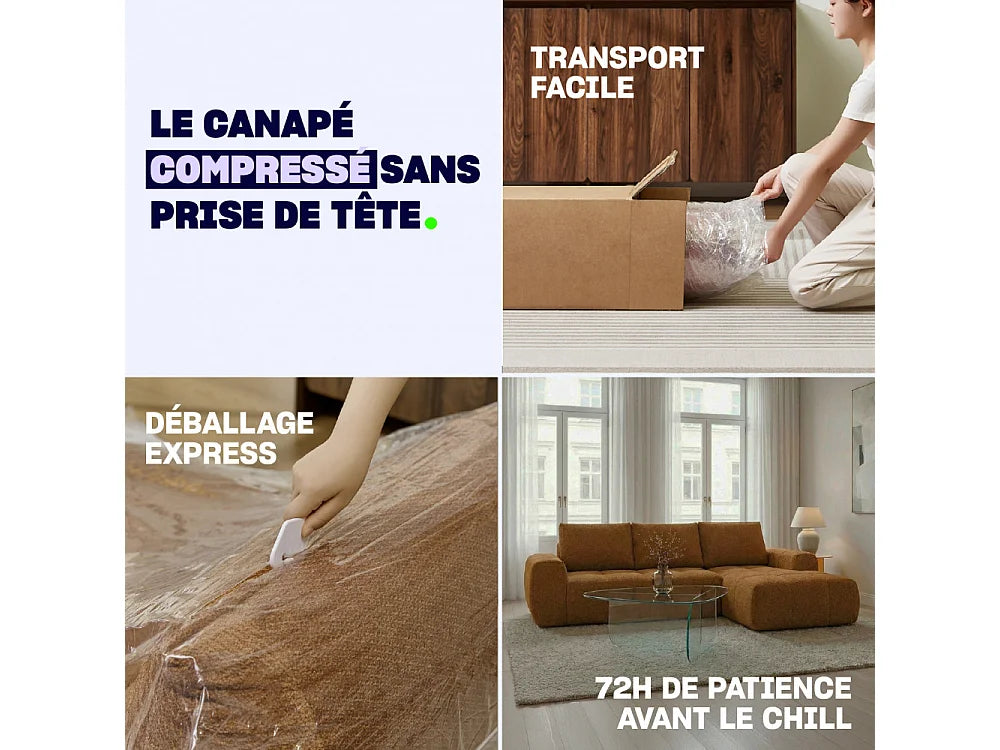 Canapé Compressé d'Angle 3 à 5 places Bronze en Tissu - Louis
