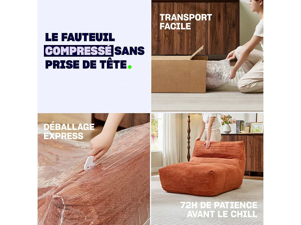 Pouf Compressé Beige en Tissu - Alba