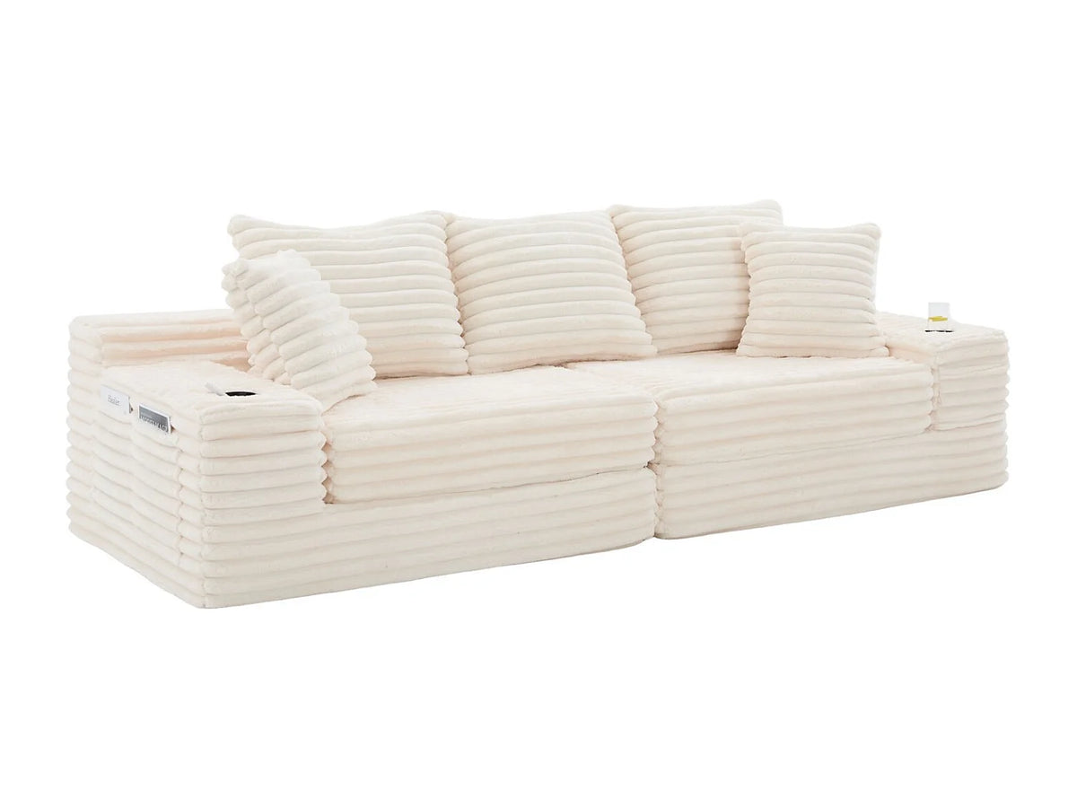 Canapé Compressé 2 places Beige en Velours côtelé - LVHOM