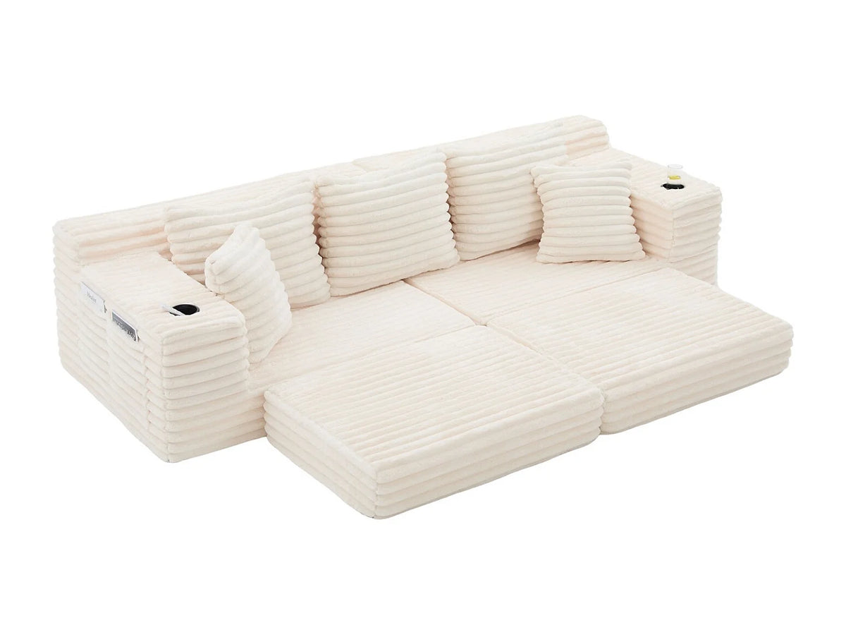 Canapé Compressé 2 places Beige en Velours côtelé - LVHOM