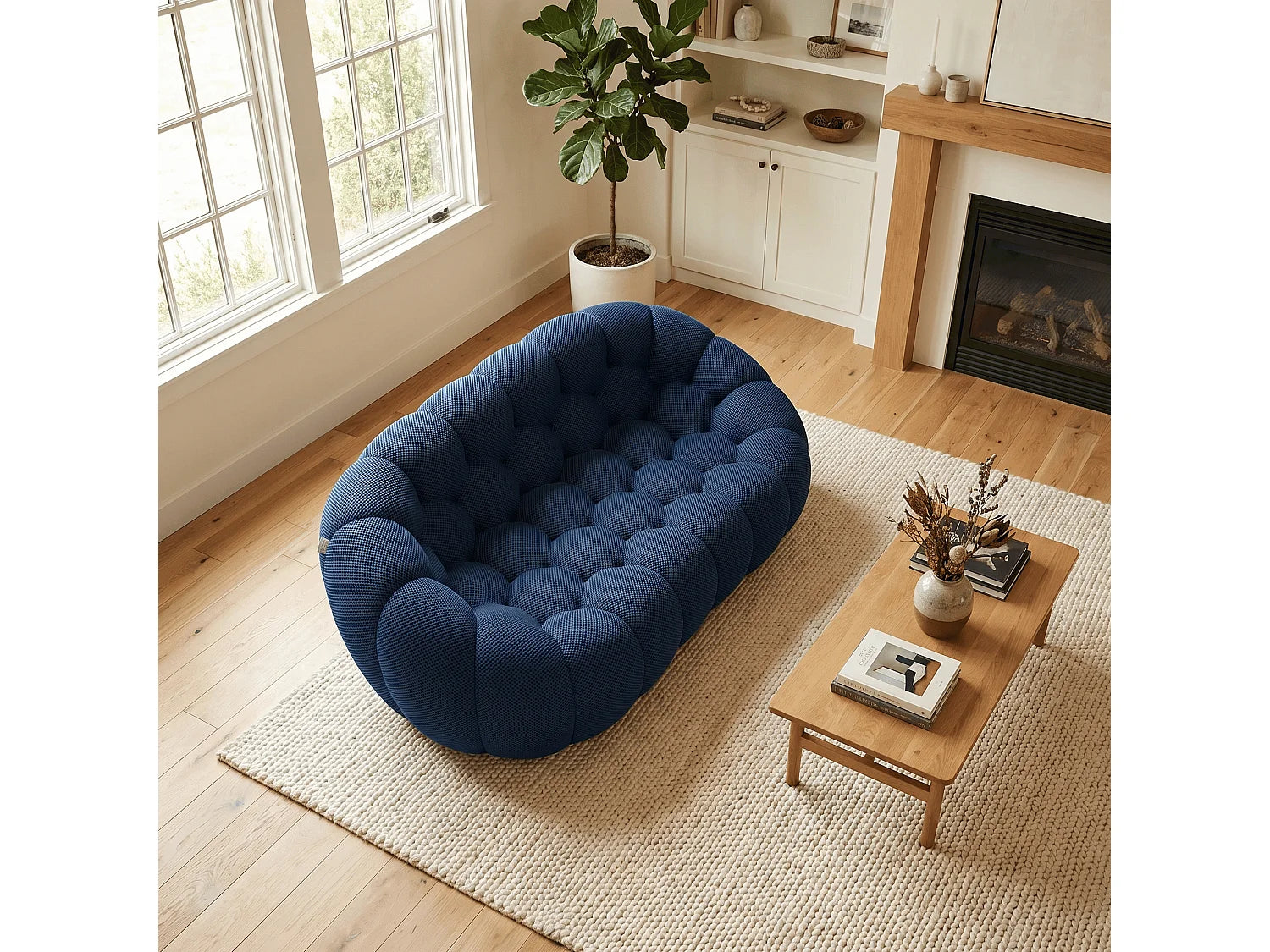 Canapé Compressé 2 places Bleu minuit en Tissu - Cocoon