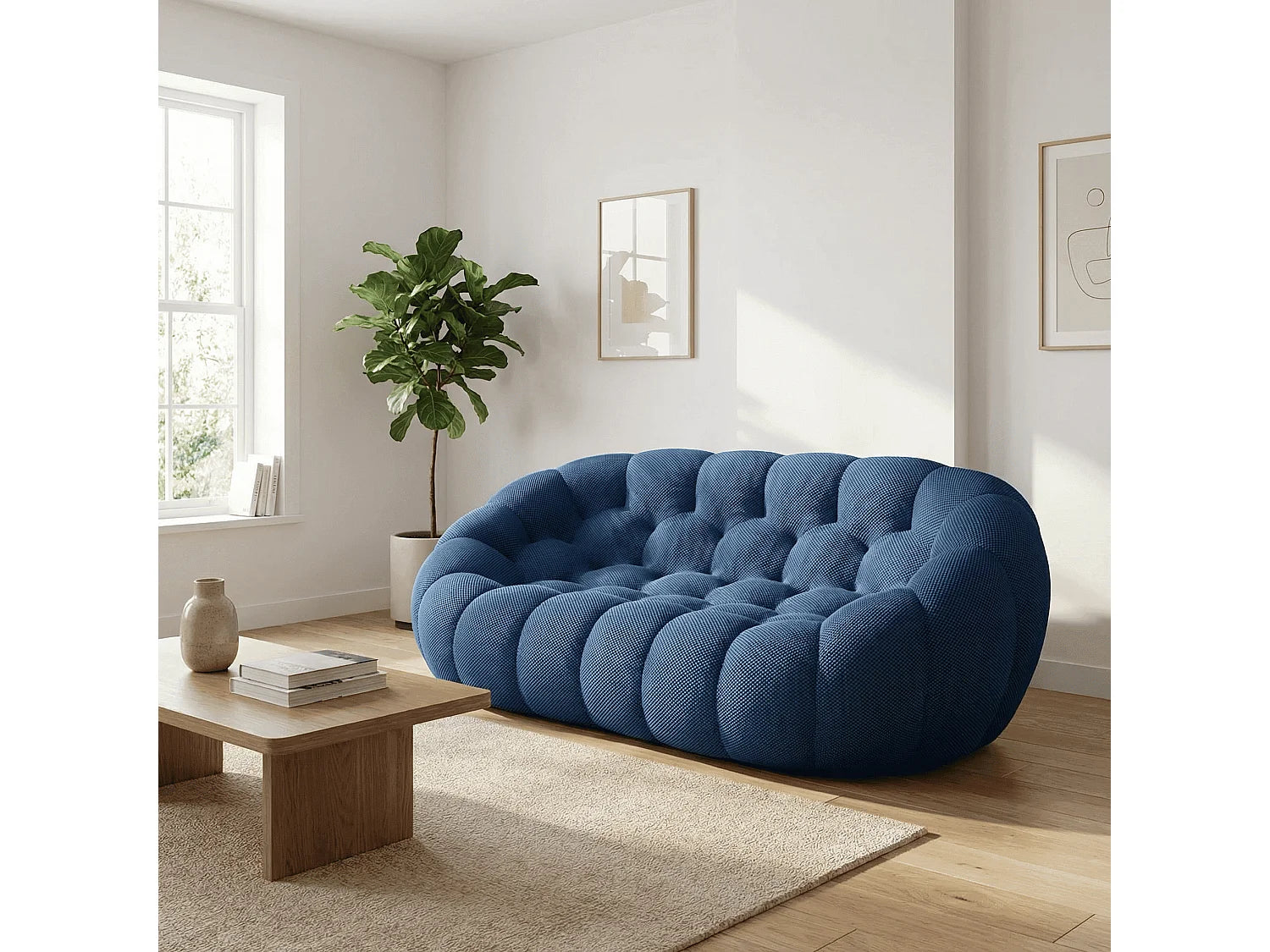 Canapé Compressé 2 places Bleu minuit en Tissu - Cocoon