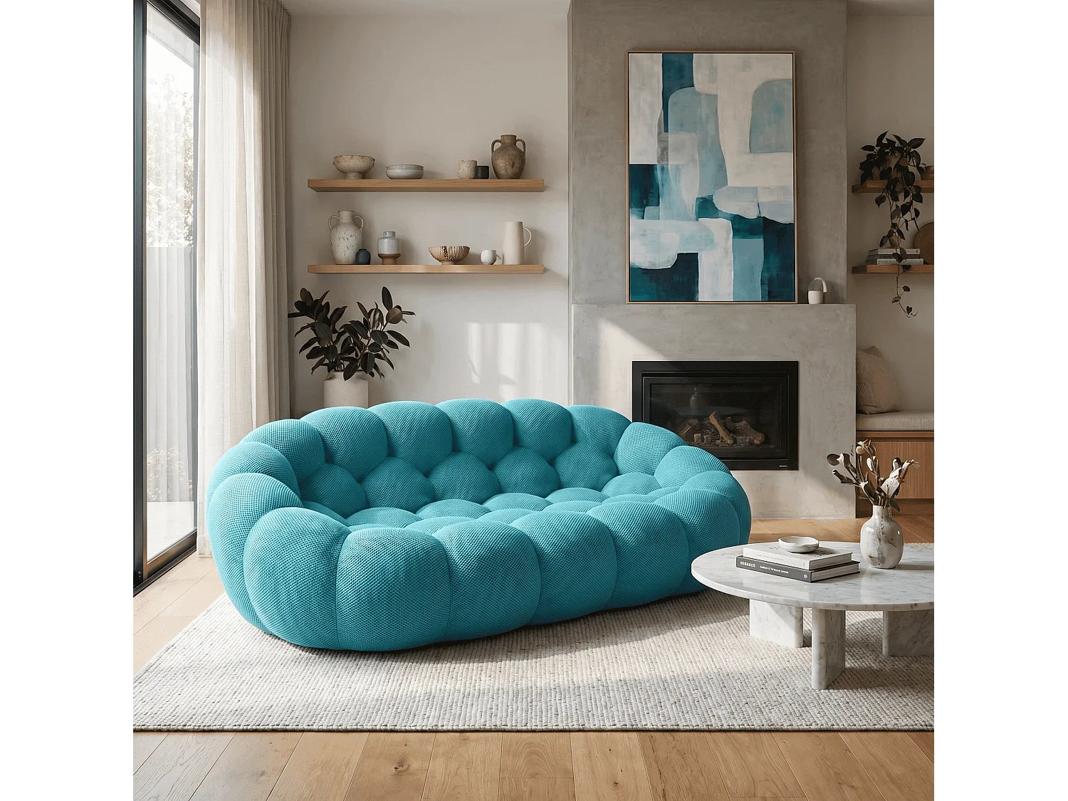 Canapé Compressé 2 places Bleu caraïbe en Tissu - Cocoon
