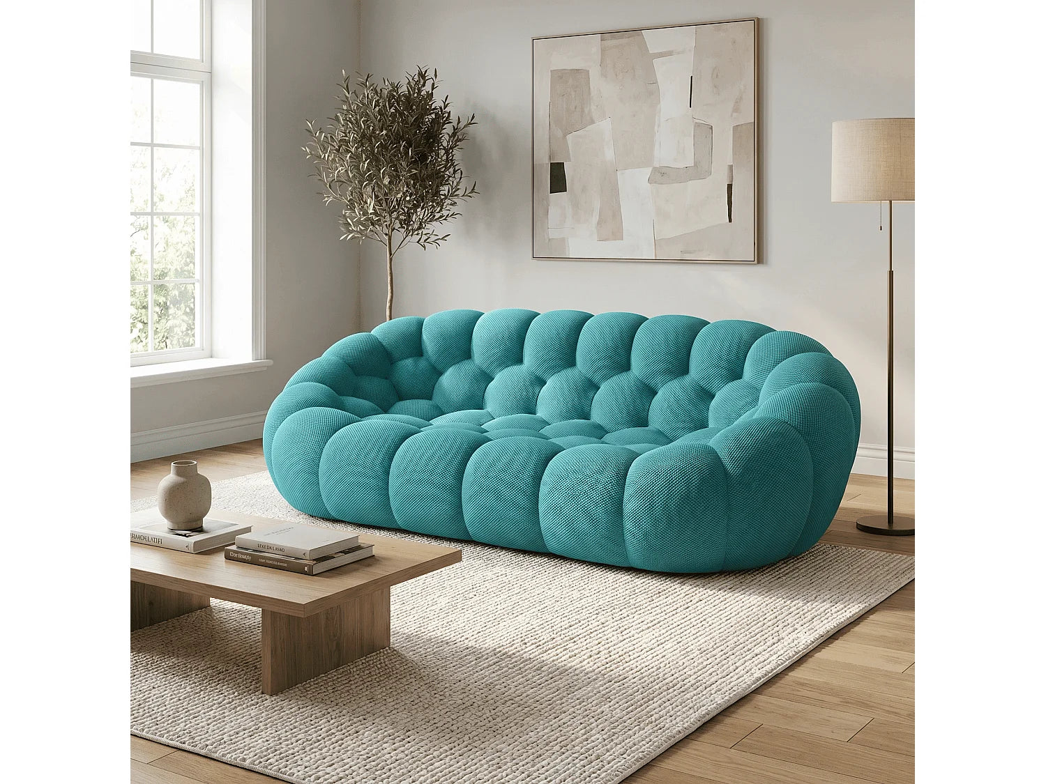 Canapé Compressé 2 places Bleu caraïbe en Tissu - Cocoon