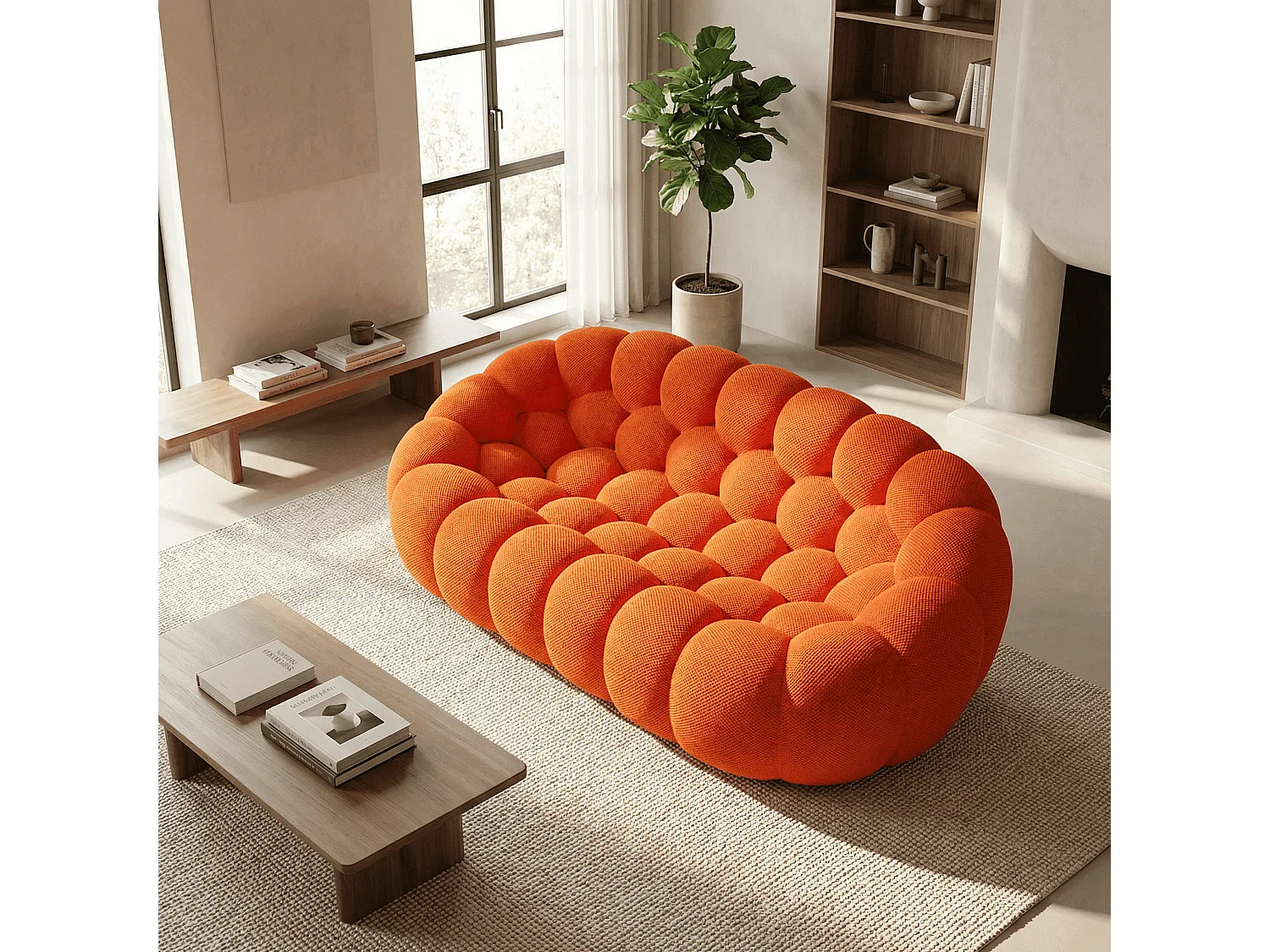 Canapé Compressé 2 places Orange en Tissu - Cocoon