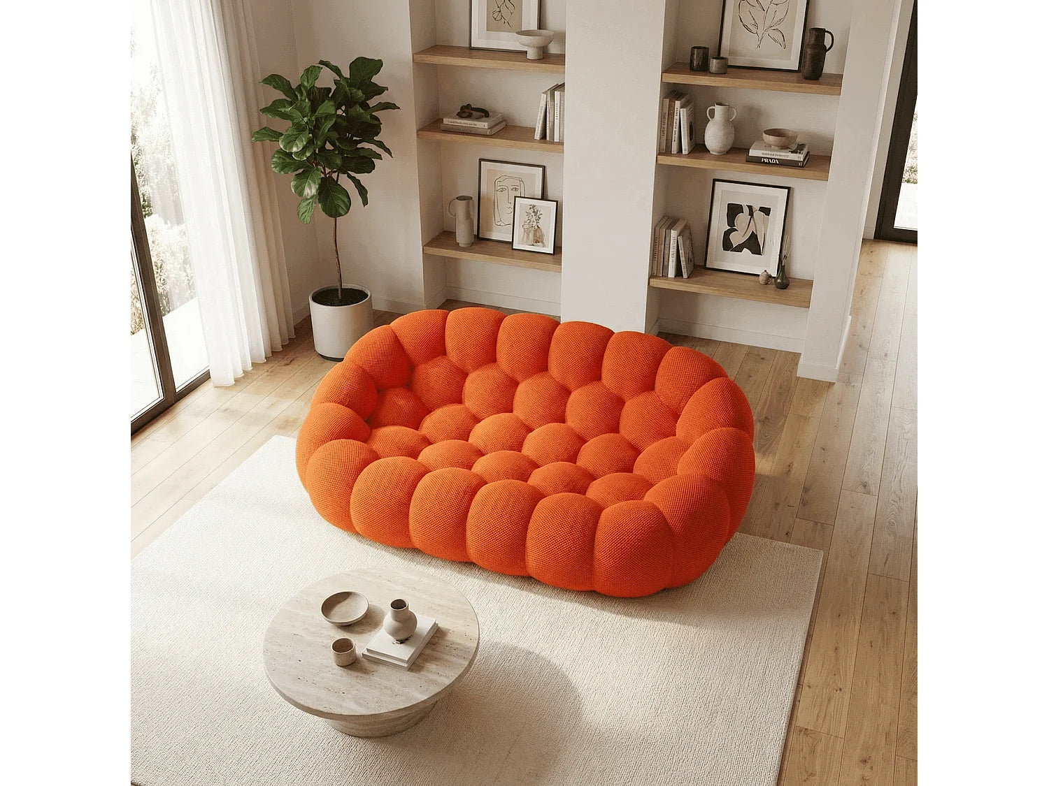 Canapé Compressé 2 places Orange en Tissu - Cocoon
