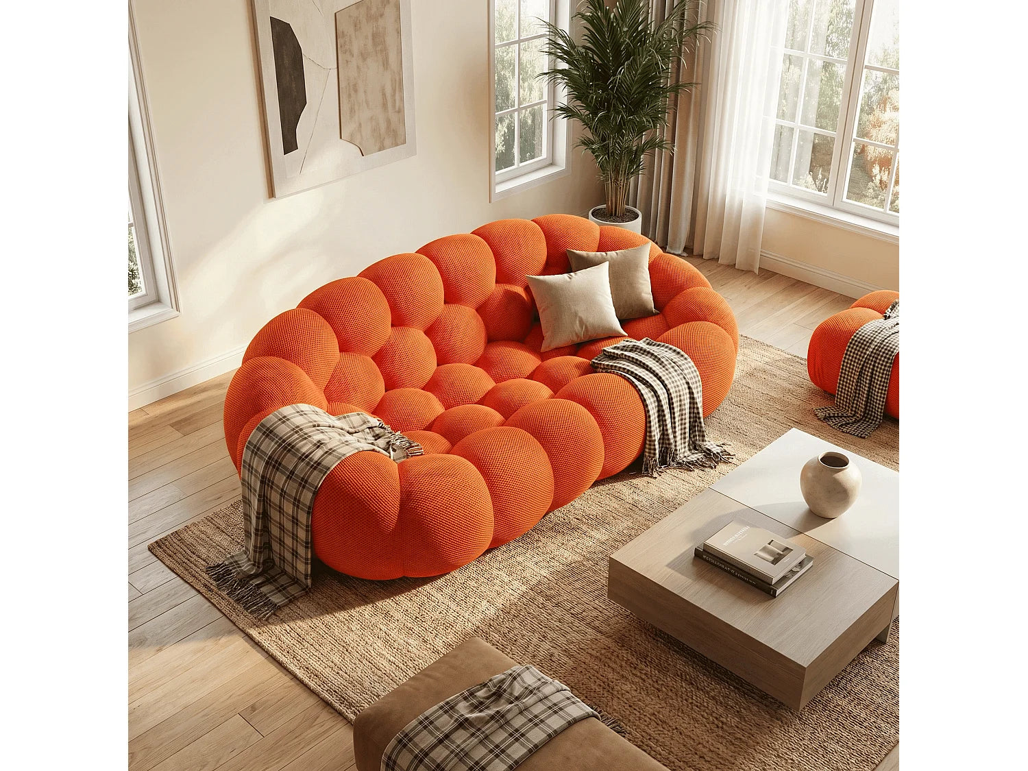 Canapé Compressé 2 places Orange en Tissu - Cocoon