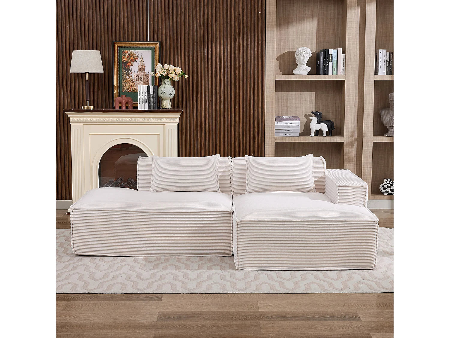 Canapé Compressé d'Angle Modulable Beige en Velours côtelé - LVHOM