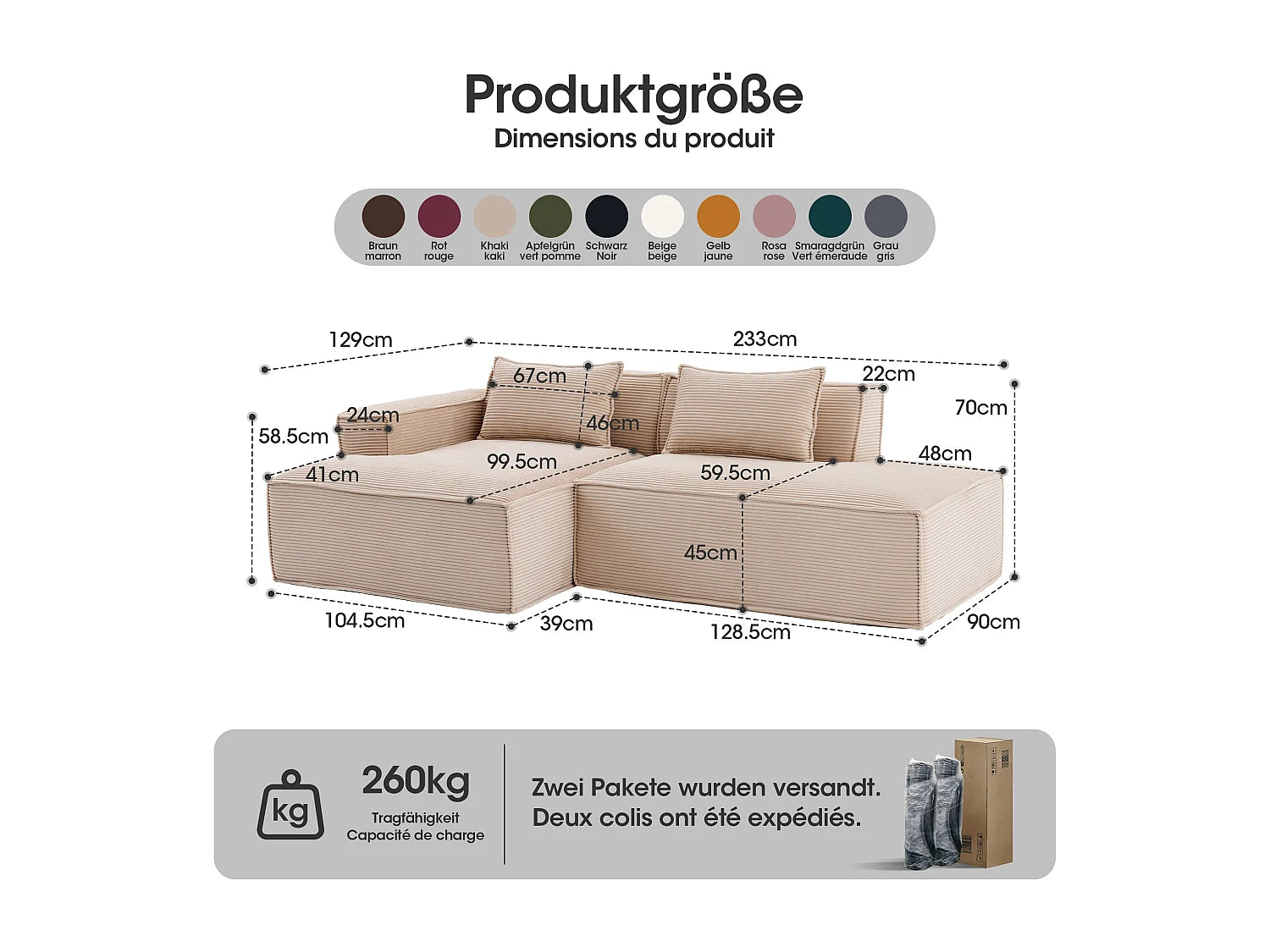 Canapé Compressé d'Angle Modulable Kaki en Velours côtelé - LVHOM