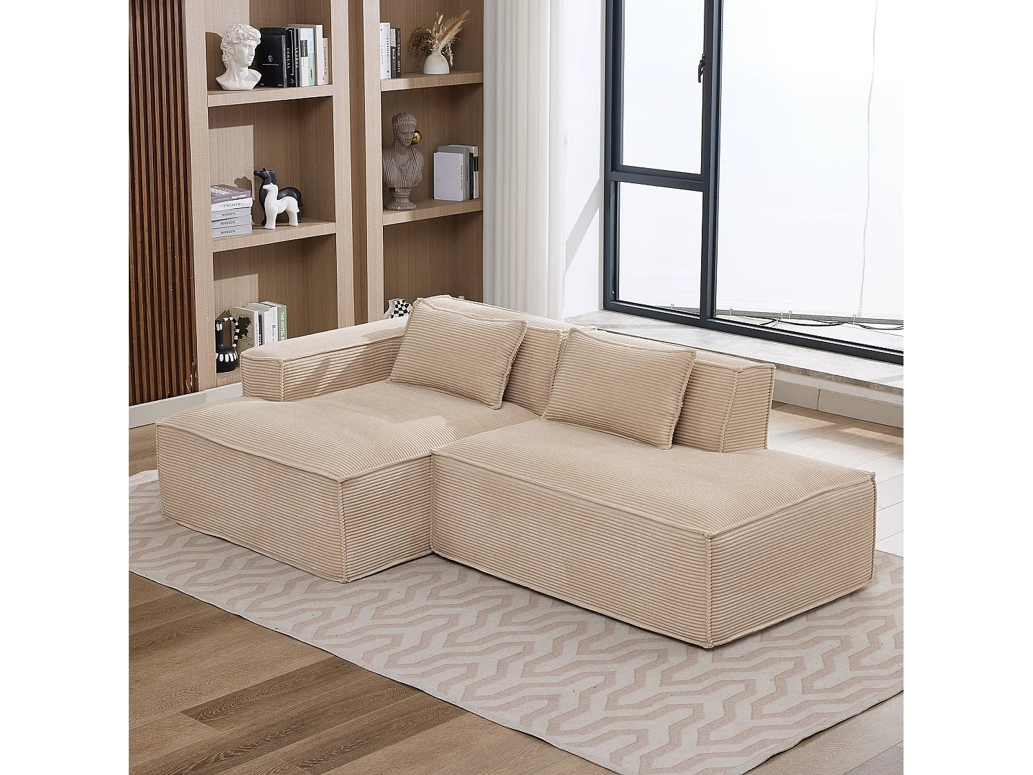 Canapé Compressé d'Angle Modulable Kaki en Velours côtelé - LVHOM