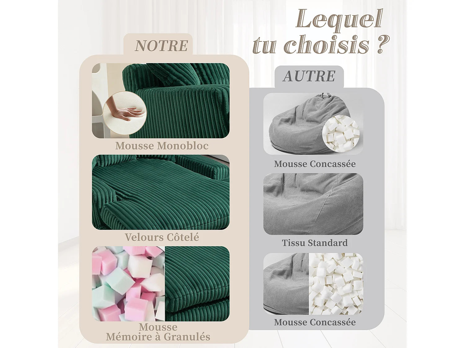 Canapé Compressé 2 places Vert en Velours côtelé - LVHOM