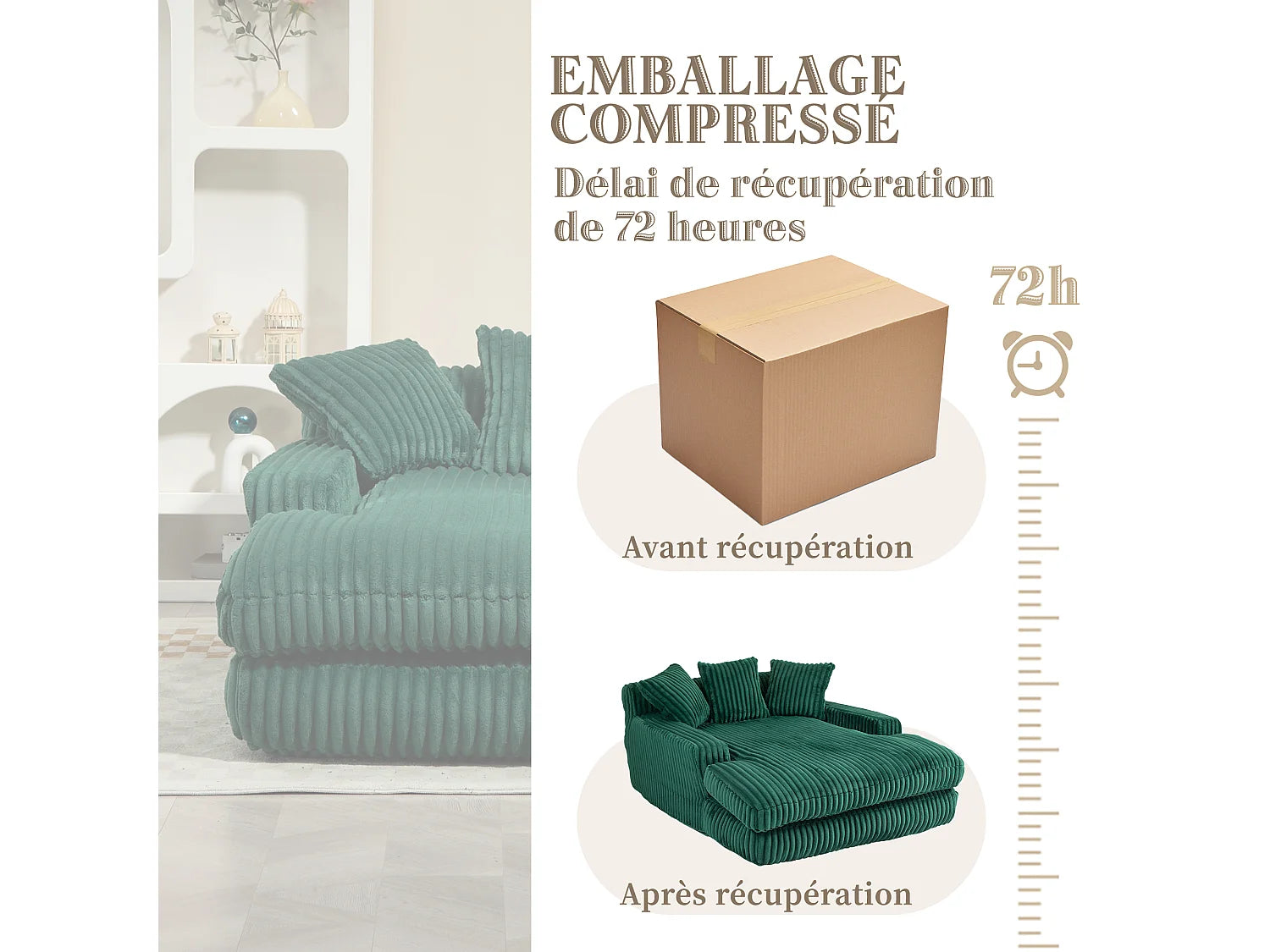 Canapé Compressé 2 places Vert en Velours côtelé - LVHOM