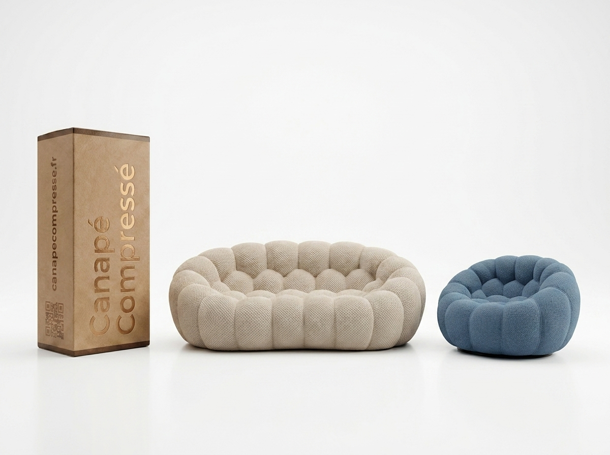 Canapé Compressé 2 places Beige en Tissu - Cocoon