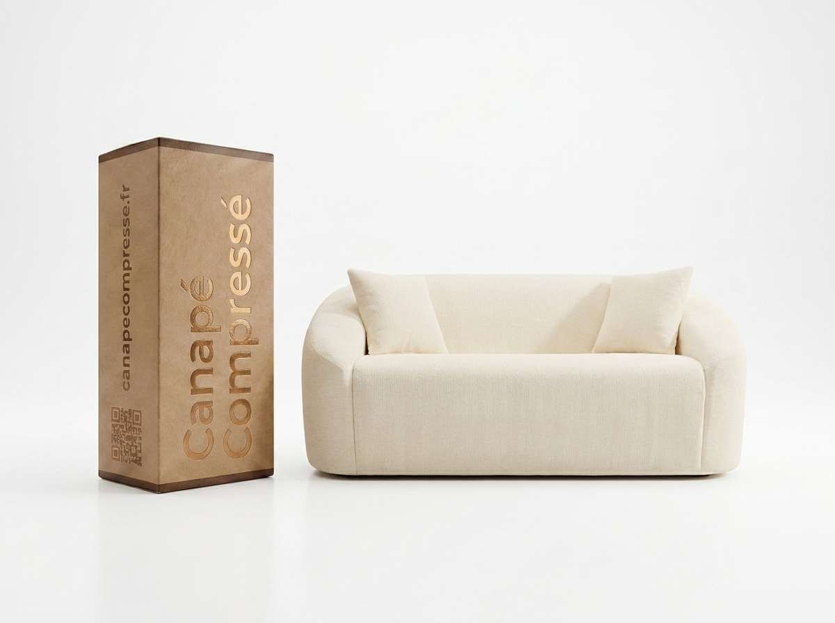 Canapé Compressé 2 places Beige en Tissu - Ondine