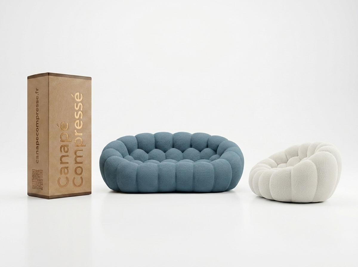 Canapé Compressé 2 places Gris en Tissu - Cocoon