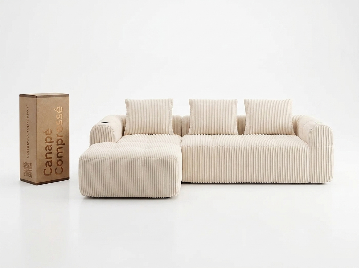Canapé Compressé Modulable 2 places Beige en Velours côtelé - LVHOM