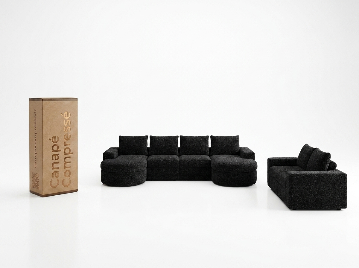 Canapé Compressé Modulable 6 places Noir en Tissu chenille - LVHOM