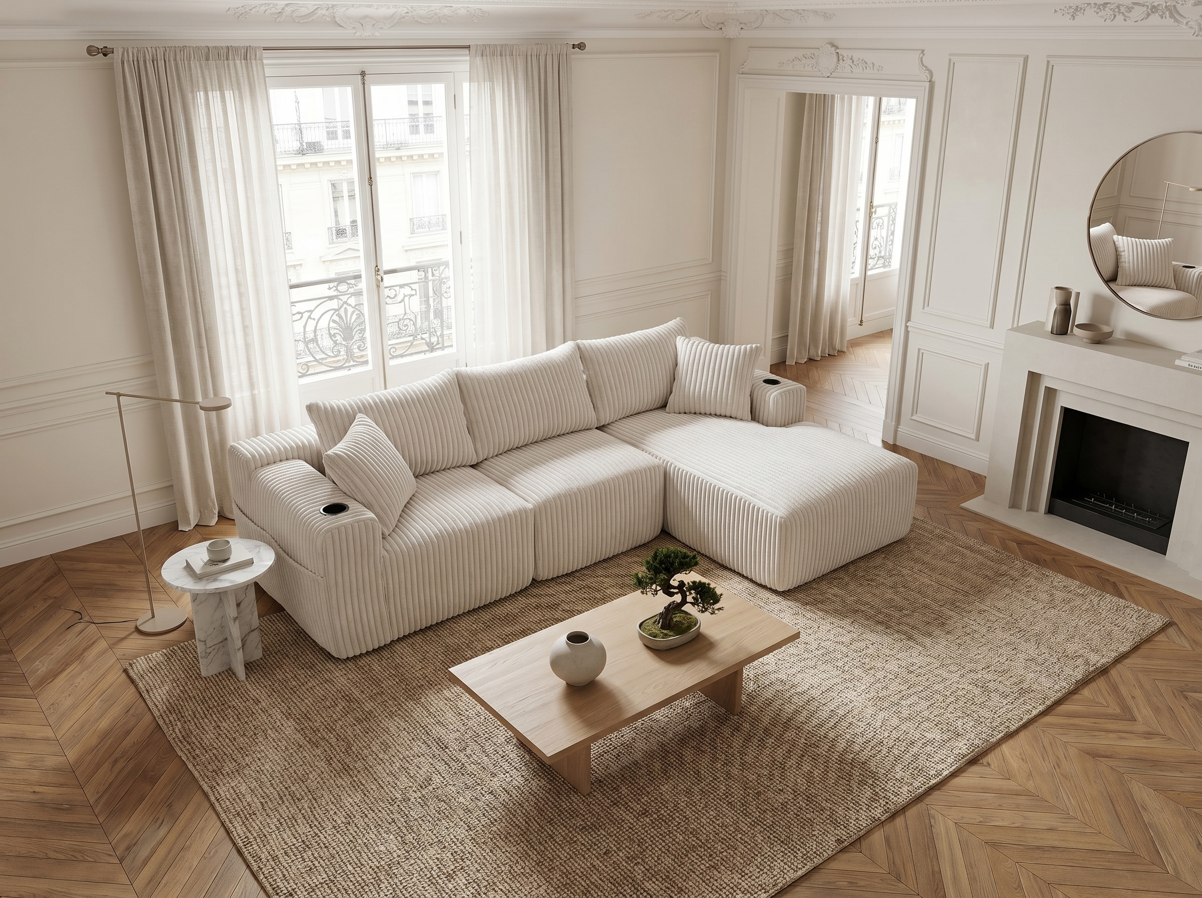 Canapé Compressé cosy Velours côtelé maille epaisse Beige - LVHOM