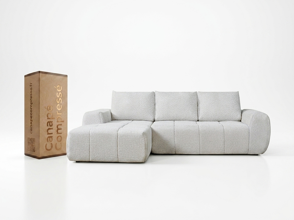Canapé Compressé d'Angle 3 à 5 places Beige en Tissu - Louis
