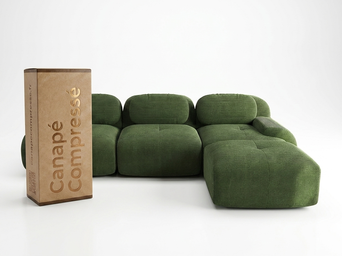 Canapé Compressé d'Angle 3 places Vert en Velours côtelé - LVHOM