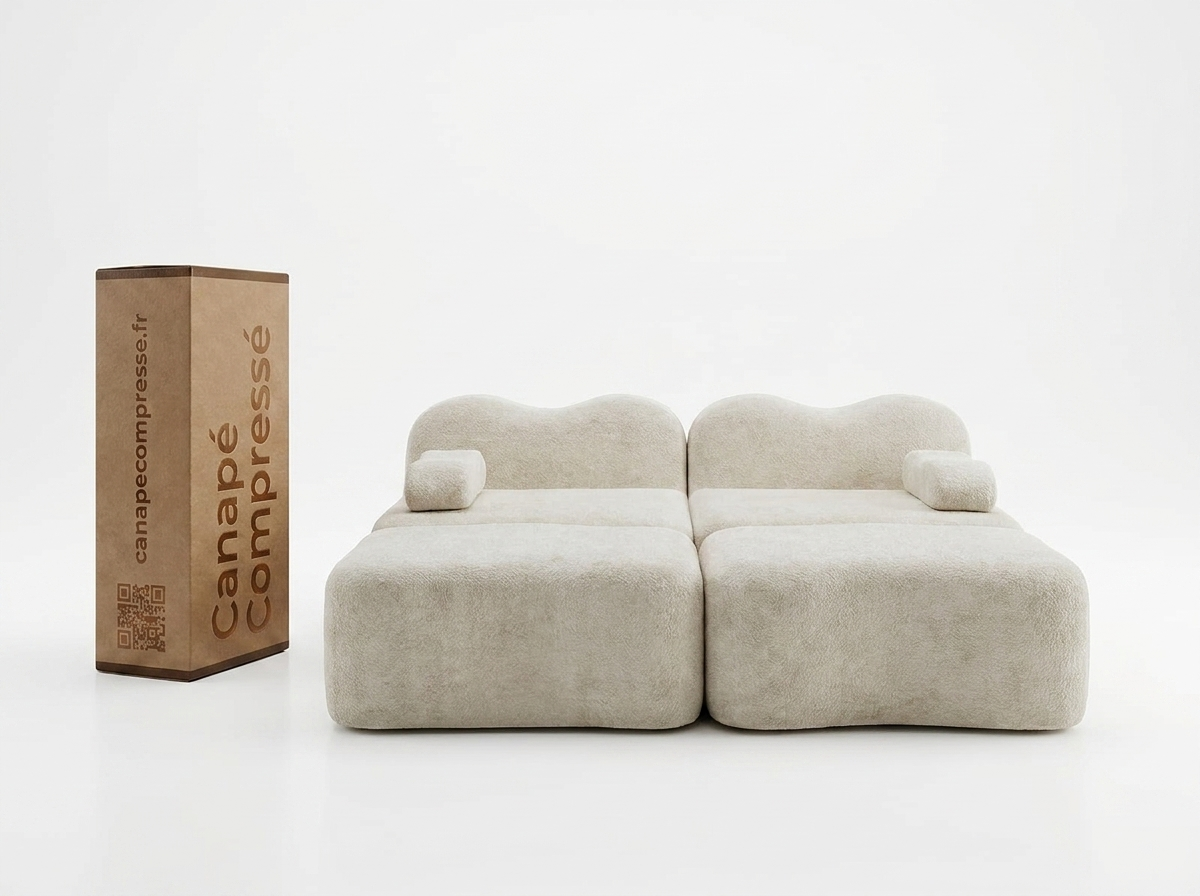 Canapé Compressé d'Angle Modulable 2 places Beige en Velours - LVHOM