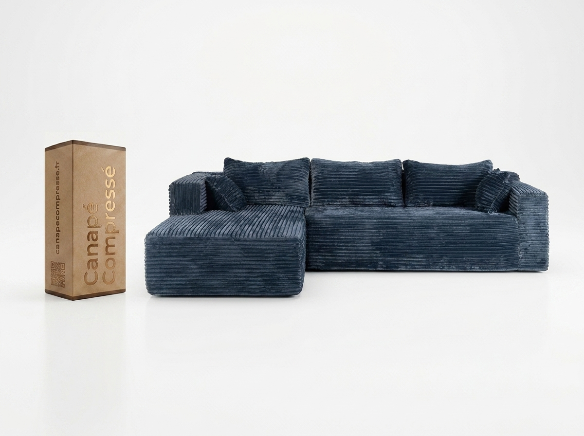 Canapé Compressé d'Angle Modulable 5 places Bleu en Velours côtelé - LVHOM
