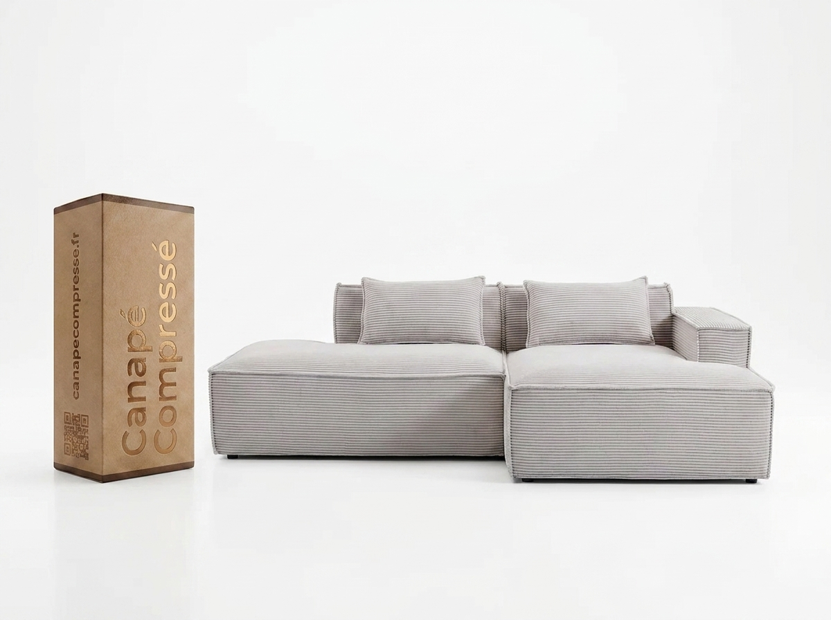 Canapé Compressé d'Angle Modulable Beige en Velours côtelé - LVHOM
