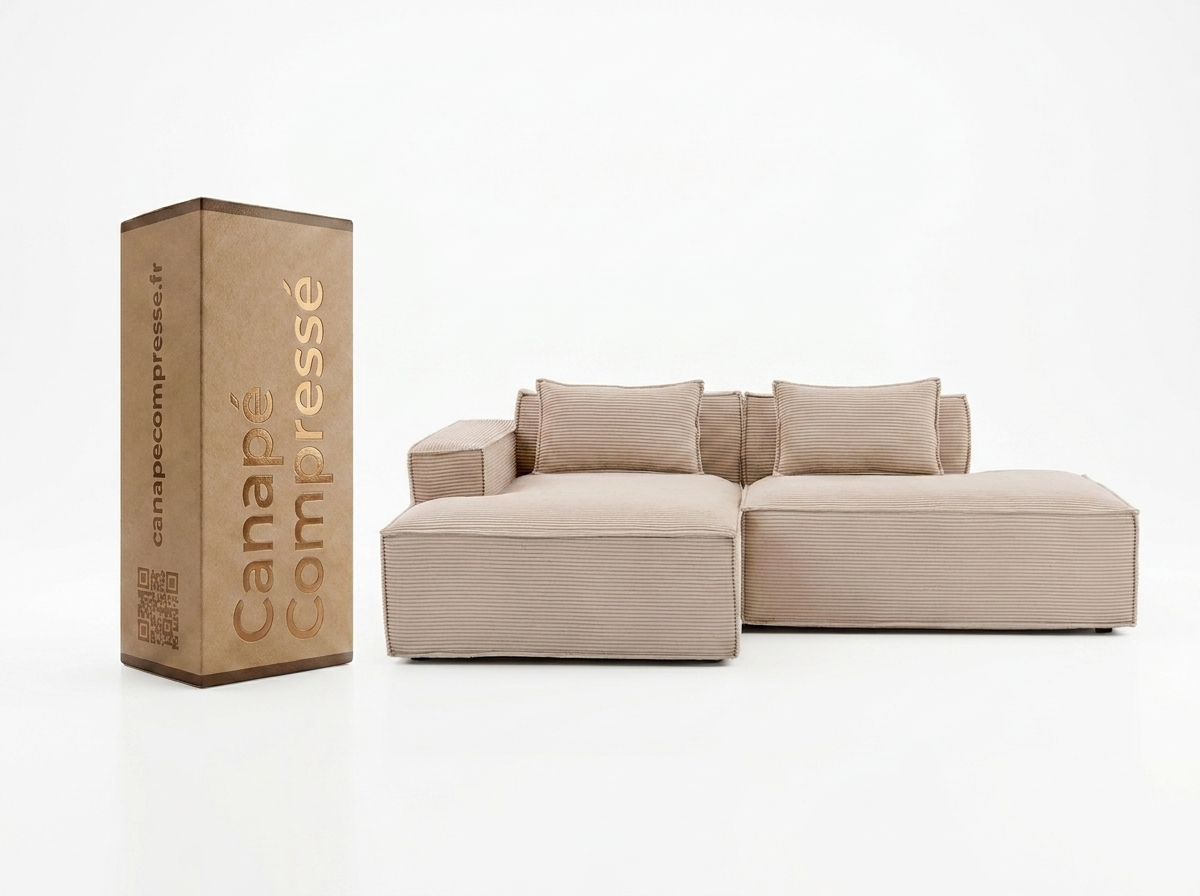 Canapé Compressé d'Angle Modulable Kaki en Velours côtelé - LVHOM