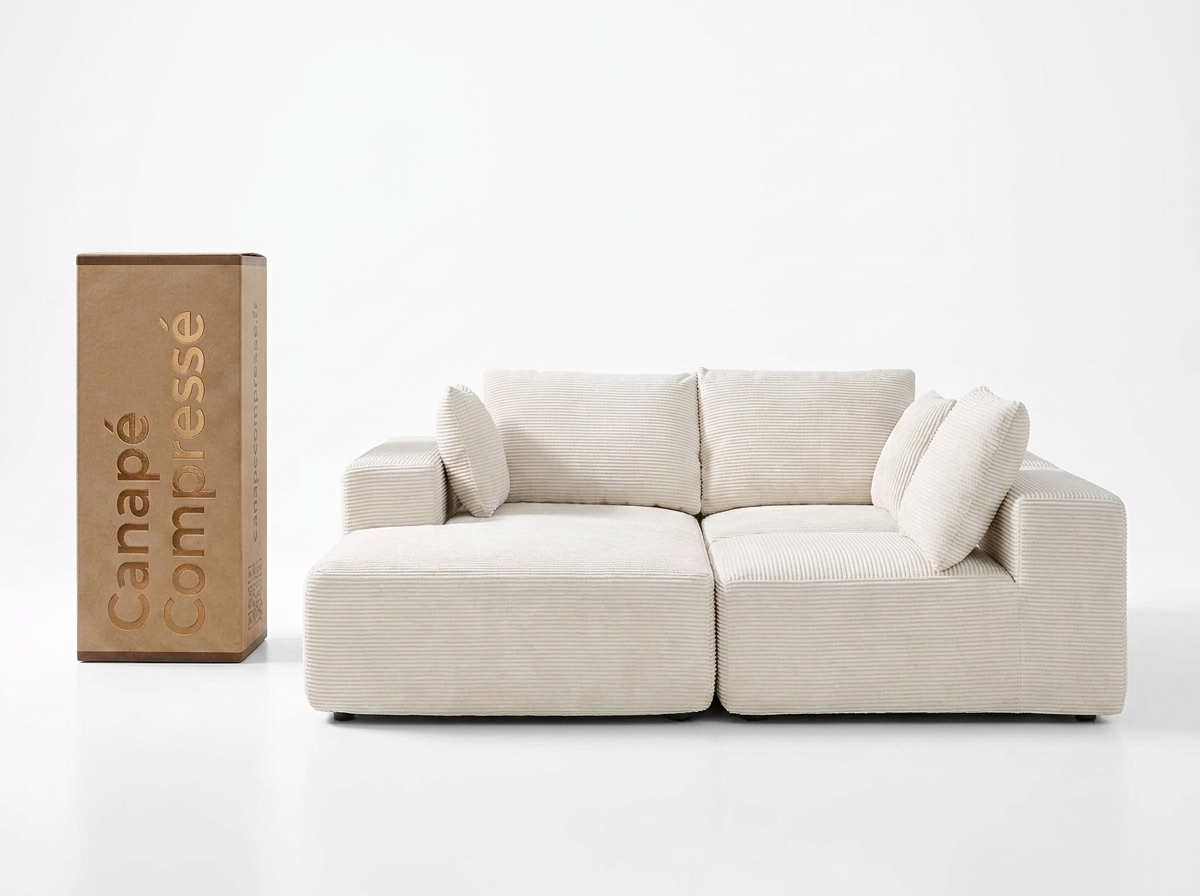 Canapé Compressé d'Angle Modulable 3 places Beige en Tissu - Succebuy