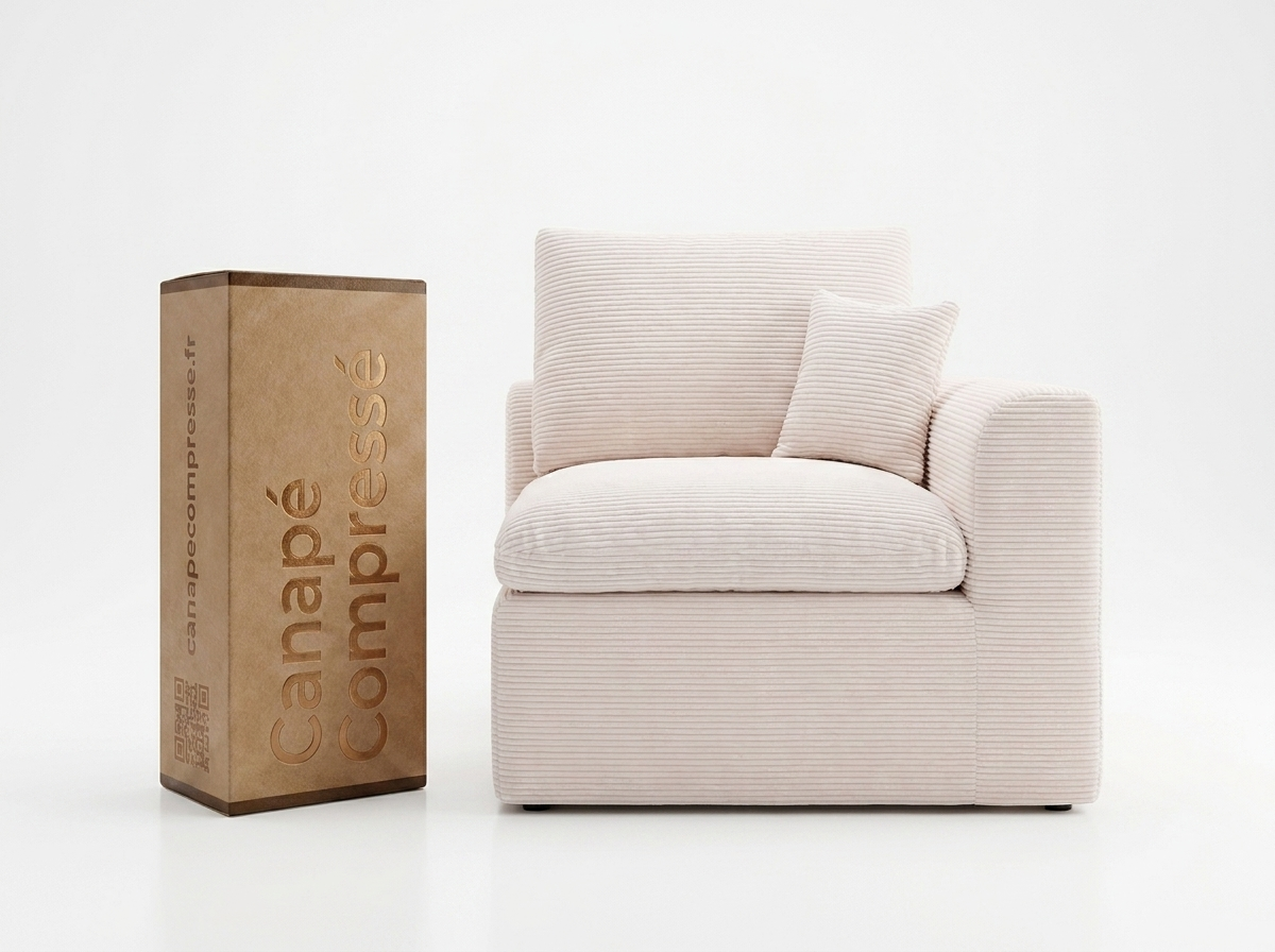 Fauteuil Compressé Modulable 1 place Beige en Velours côtelé - Câlin