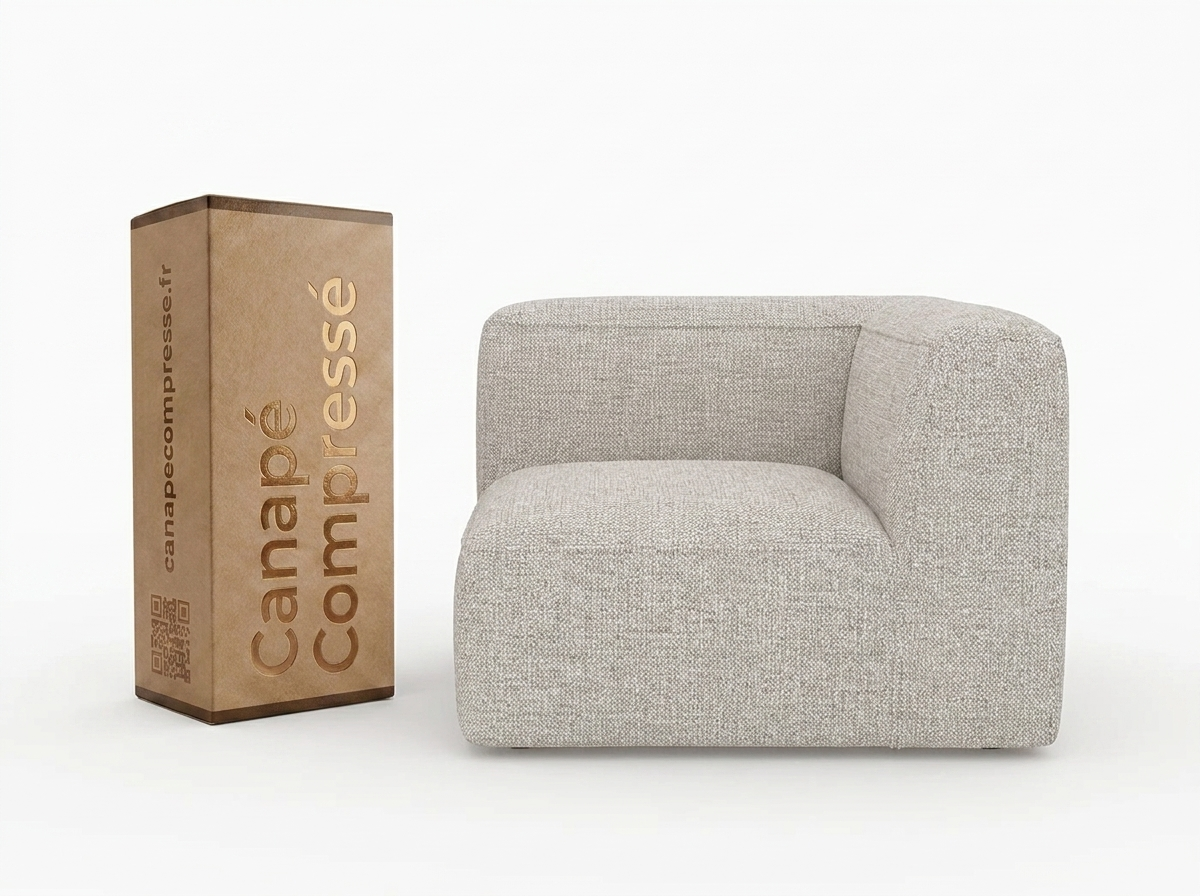 Fauteuil Compressé d'Angle Modulable 1 place Beige en Tissu - Hestia