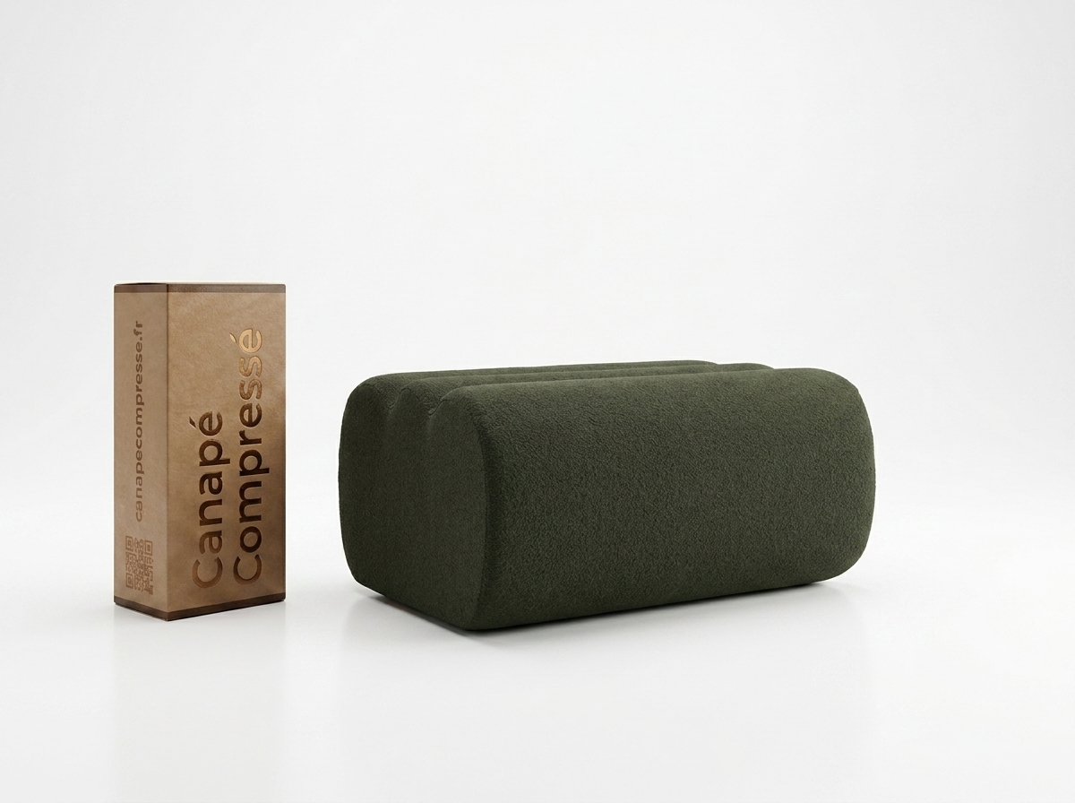 Pouf Vert en bouclette texturée - NOVA