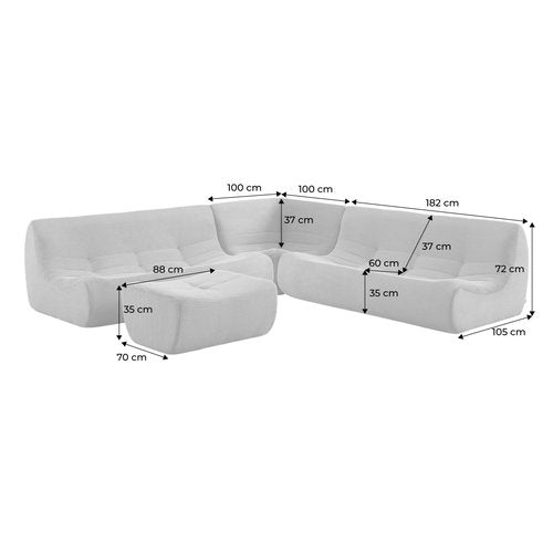 Canapé Compressé d'Angle Modulable 7 places en velours côtelé Blanc - SWEEEK