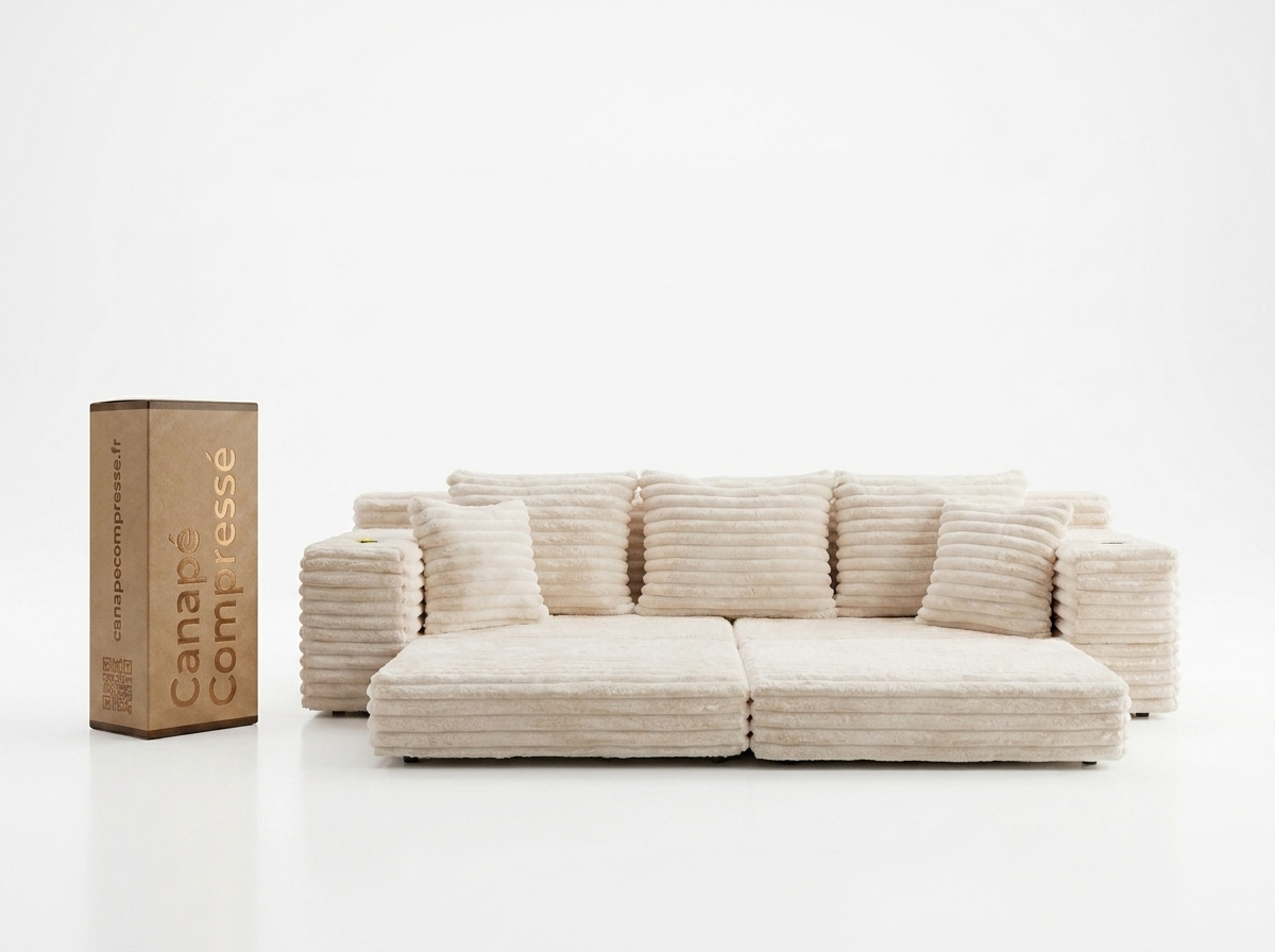 Canapé Compressé 2 places Beige en Velours côtelé - LVHOM