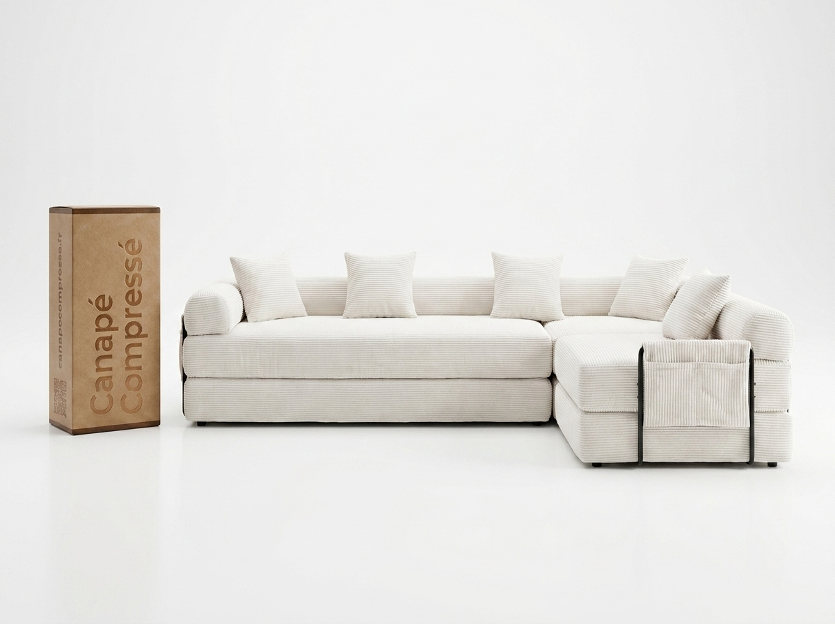 Canapé Compressé Modulable Convertible 5 places Blanc en Tissu chenille - Kaleido